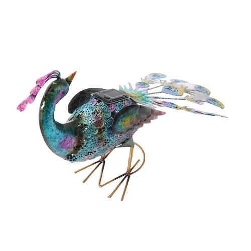 Solar metal peacock statue - peacock,