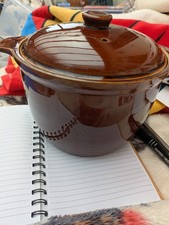 Denby Brown Cooking Pot 5 3/4 Pint. Blue Interior Good Condition