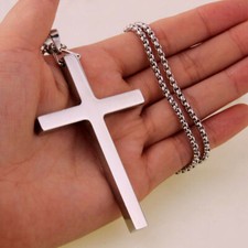 Sterling Silver Large Plain Cross Crucifix Pendant Necklace Jewellery✝