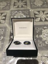 Alfred Dunhill Steel Enamel Aircraft Design Logo embossed Boxed Cufflinks - Used