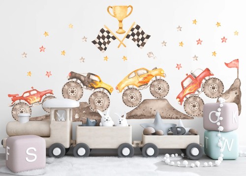 Watercolor monster trucks - monster,