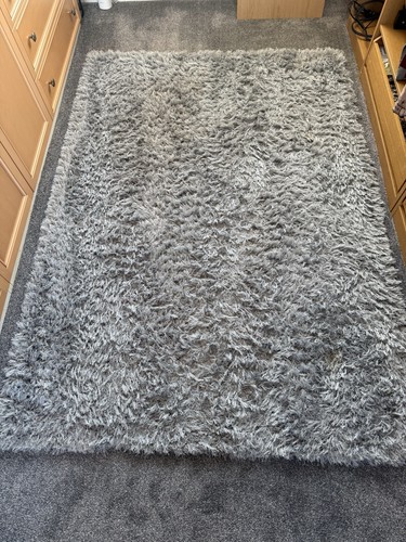 Fluffy silver grey shaggy rug - silver,