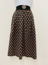 Vintage Skirt Size 14 16 18 Cotton Floral Black Landhaus A-Line Belt Retro Midi