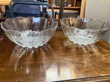 Vintage Retro Clear Round Glass Trifle Serving Bowls Dishes x 2