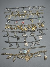 JOB LOT X 10 VINTAGE COSTUME JEWELLERY CHARM BRACELETS