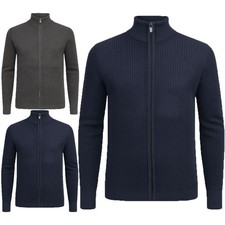 Mens NEXT Cotton Knitted Cardigan Weave Ribbed Zip Up Sweater Funnel Neck Jumper