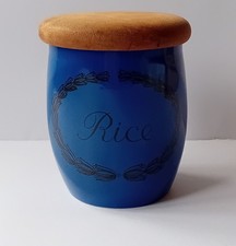 Ceramic Rice Jar Storage Pot Sandland Ware Wooden Lid Vintage English Pottery 