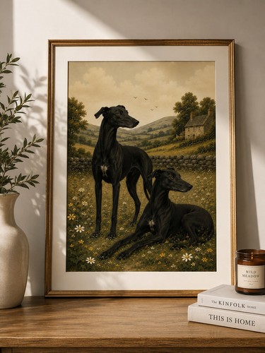 Black greyhound dog print - greyhound, print,