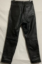 Classic Woman Black Leather Trousers Straight Cut Size Waist -12/14 Leg 30