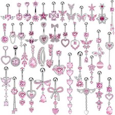 Pink Zircon Dangle Belly Navel Button Bar Barbell Body Bar Piercing Jewellery