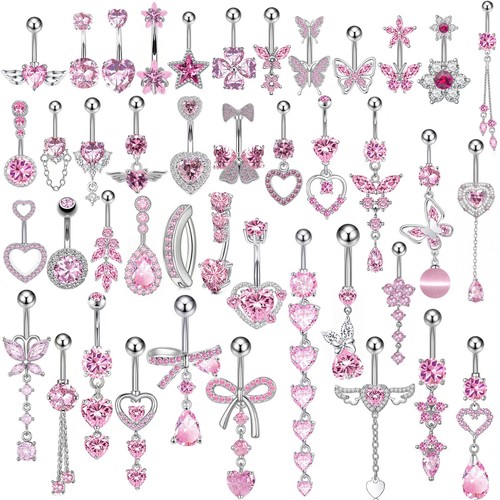 Pink zircon dangle belly navel - dangle,