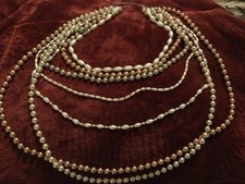 7 strand faux pearl necklace, rose pink and cream, oyster clasp, party perfect