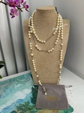 Vivienne Westwood Orbit Broken PEARL Choker Necklace Silver Long Chain