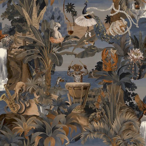 Navy tropical animal wallpaper - navy,