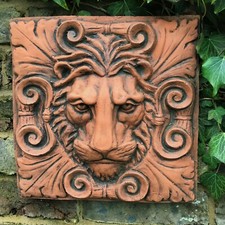 Roman Lion Head Classical wall plaque stone garden ornament square plaque 30cm