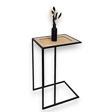 Sofa Side Table C Shaped Coffee Table with Cane Details Side Table Black