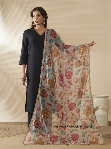 White organza floral dupatta - floral,