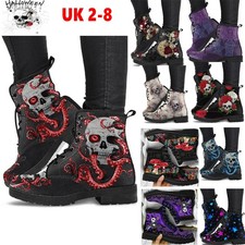 UK Womens Chunky Ankle Boots Lace Up Army Goth Punk Platform Flatform Halloween