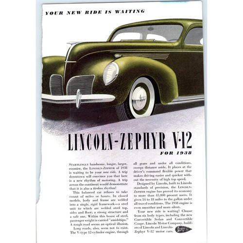 1938 lincoln zephyr v12 olive - lincoln,