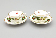 2 x Miniature Bone China Christmas Cups and Saucers Just 1" Tall