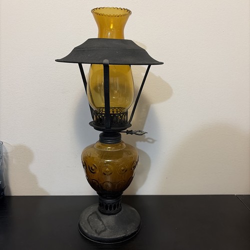 Vintage amber glass oil lamp - glass,