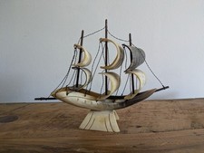 Vintage Hand Carved Nautical Sailing Ship Boat Made of Horn 3-Masts. Props Gift