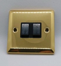  Victorian Polished Brass 2 Gang 1 or 2 Way Rocker Light Switch