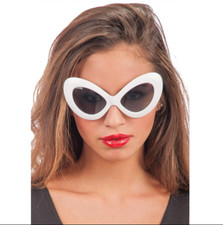 Large WHITE 50s/60s Style Dark Lens Cat Eye Office Retro Rockabilly Glasses CT