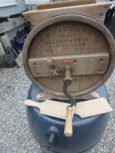 Vintage butter churn with hand - vintage,