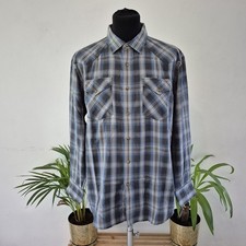 Pendleton Western Shirt Mens Large Blue Grey Check Pearl Snap Frontier Style