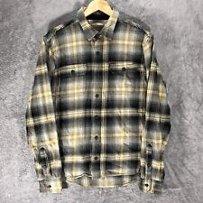 Orvis Shirt M Black Yellow Plaid Pockets Flannel Shacket Heavy Logo Button Up
