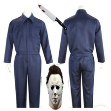 Halloween Men Michael Myers Navy Jumpsuit Boiler Suit Fancy Dress Mask Costume