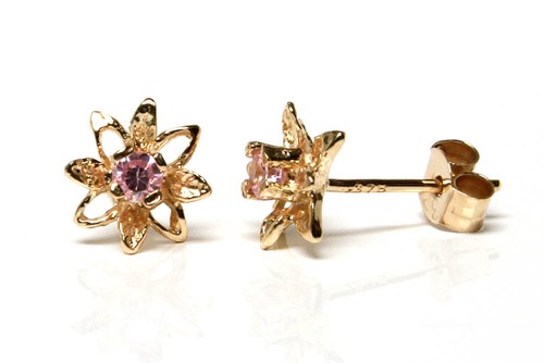 9ct gold studs pink - gold, cz