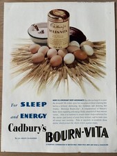 1930's CADBURY'S BOURNVITA DRINK ADVERT Sleep Energy 1934 Ad Bourn-Vita