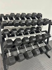 5-50 lb Rubber Hex Dumbbell Set with 3-Tier Rack – Full Home Gym Weights
