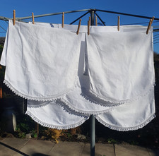 5 vintage pillowcases, good strong white cotton with curved lace edge, laundered