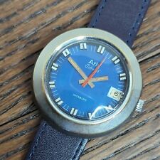 Vintage Mens 1970s Arly Astrolab Blue Dial Wrist Watch Running Slow (CP120)