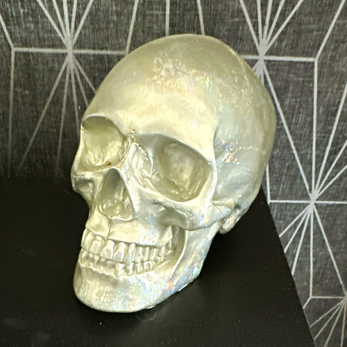 Silver resin skull - silver, sculpture