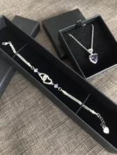 FIFTH NYC Elegant Pendant Necklace & White Gold Plated Bracelet Purple Zirconia.