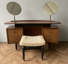 G Plan Tola Mid Century Vintage Dressing Table Dresser Drawers & Stool Mirrors