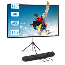 120" Projector Screen with Tripod 16:9 4K Portable Movie Screen Indoor Outdoor