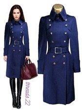 Karen Millen UK12 US8 Herringbone Wool Belt Military Coat Logo Button VGC