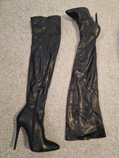 Women's Thigh High Boots Faux PU Leather Over The Knee Boots Pointed Toe Fashion