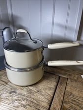 prestige pan set. Vintage. Cream. Glass Lids