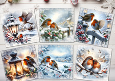Snowy Garden Robins Christmas Card Toppers Card Making Decorations - 3.5"