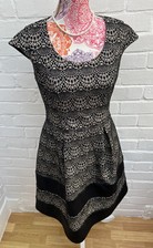 Pepperberry Dress UK 12 Curvy Black Beige Mock Lace Fit Flare Stretchy Party 