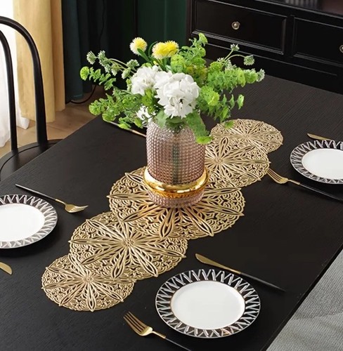 Gold table runner - pvc, coffe