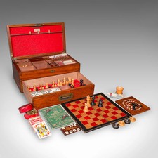 Antique Parlour Games Compendium, English, Gaming Box, Chess, Cards, Victorian