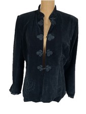Vintage NOMADS Oriental Black  Embroidered Cotton Velvet Collar Jacket Size XL