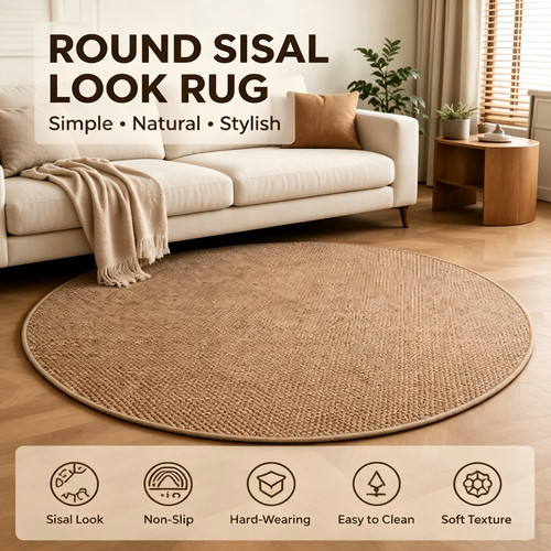 Round sisal look rug non - look,